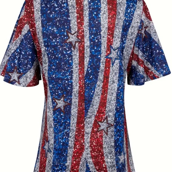 USA flag colors Stars and Stripes ss T-shirt crew neck women L 4th of July nwt - Picture 6 of 7